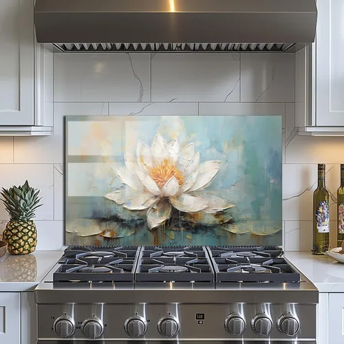 Vista 6 de Evgosm Tempered Glass Backsplash for Kitchen, Flowers Stove Splashback, Glass Backsplash, Used for Kitchen Wall Protection and Decoration, Easy to