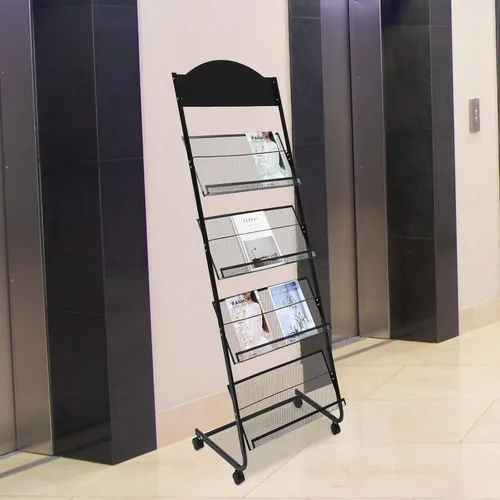 Vista 5 de Estante de 4 niveles para revistas, soporte de exhibición para folletos, estante de exhibición de literatura, estantes abiertos para almacenamiento