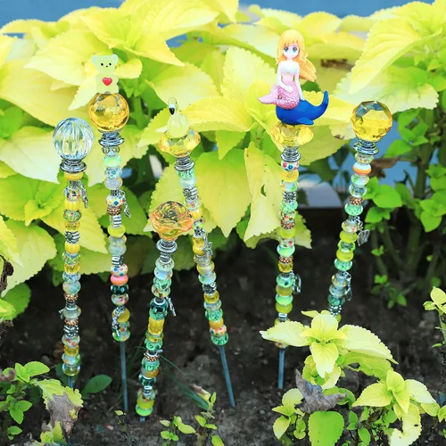 Vista 2 de Kit de 158 piezas de varitas de hadas de bricolaje para jardín, múltiples esquemas de color con cuentas europeas, cristales y puntas de diamante
