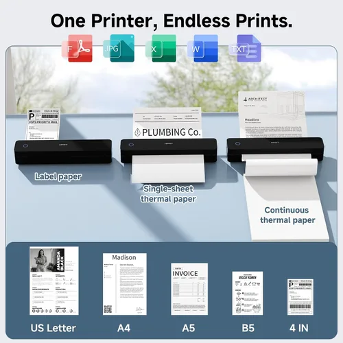 Vista 7 de HPRT MT610 Inkless Portable Printer &200Sheets&Case Kit，Wireless for Travel,Thermal Printer Supports 8.5" x 11" US Letter&A4&A5,Compatible with