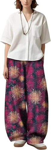 Vista 15 de Womens Wide Leg Firework Pattern Pants High Waist Cotton Blend Lantern Trousers Casual Summer Loungewear