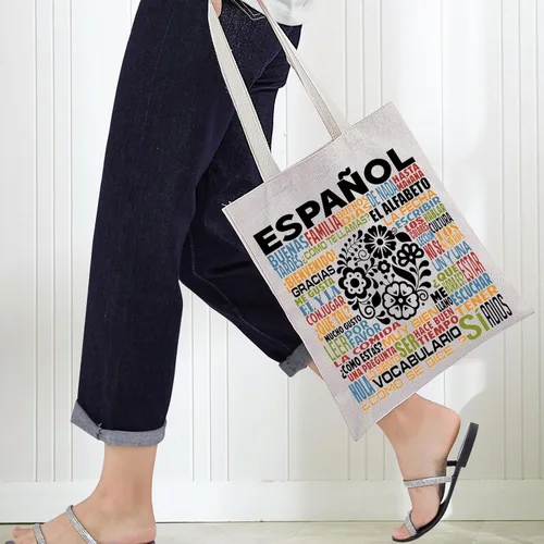 Vista 4 de Bolsa de lona en español Regalo para profesor de español, regalo en español, bolsa de hombro para mamá española