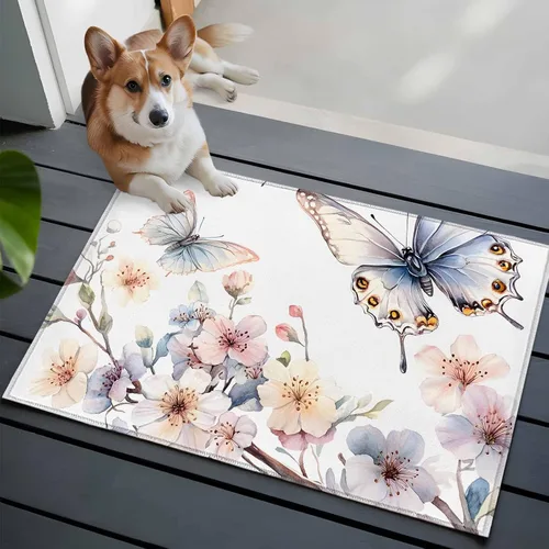 Vista 3 de Small Area Rugs 2x3 Ft, Spring Flowers Non-Slip Area Rugs for Living Room Bedroom Entryway, Watercolor Botanical Floral Butterfly Washable Carpet