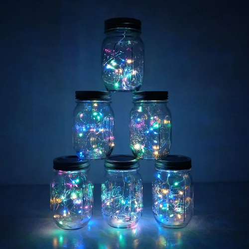 Vista 7 de Juego de 6 luces solares para tapa de tarro, paquete de 20 luces LED impermeables con diseño de estrella de hadas y luciérnaga, para decoración
