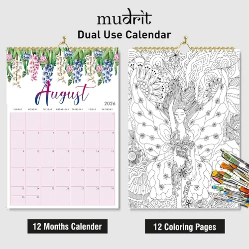 Vista 3 de Calendario de pared 2026, calendario floral grande de 12 meses desde enero de 2026 a diciembre de 2026, encuadernado en espiral para oficina, hogar