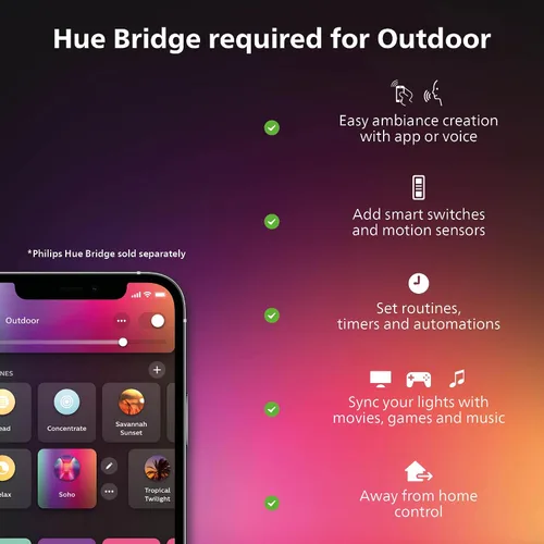Vista 6 de Philips Hue Impress - Lámpara de pared para exteriores (cableada), (6.1 x 9.4 pulgadas), luz blanca y de color, control de voz, requiere puente