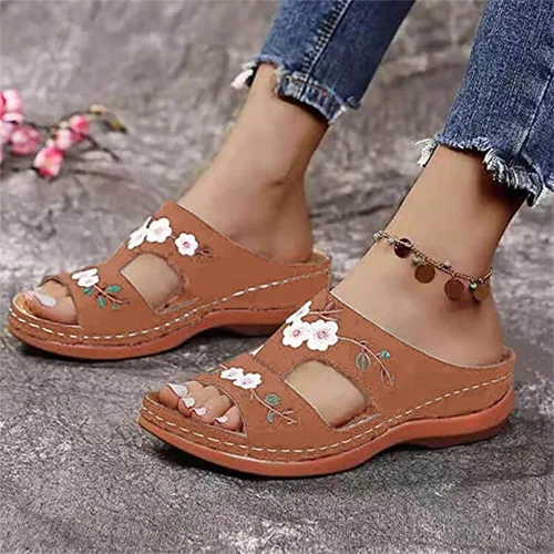 Vista 28 de Ladmiple Sandalias ortopédicas florales de moda 2023 con soporte de arco, zapatillas romanas casuales con puntera abierta