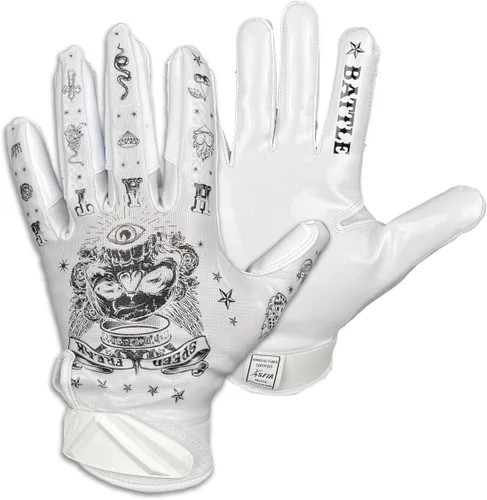 Vista 28 de Battle Sports - Guantes de fútbol americano para receptor abierto con dorso de mano, ultraadherentes y con agarre, antideslizantes, para adultos