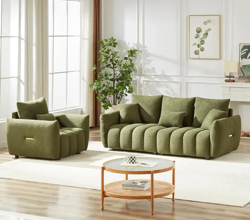 Vista 4 de Antetek Juego de 3 sofás de peluche para sala de estar, modernos sofás de asiento profundo de 2 unidades y un sofá Cloud Boucle de 3 plazas de gran