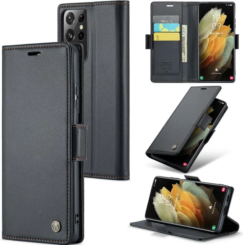 Vista 9 de Funda tipo cartera compatible con Samsung Galaxy S21 con tarjetero de bloqueo RFID, funda de piel con función atril para Samsung Galaxy S21 de 6.2