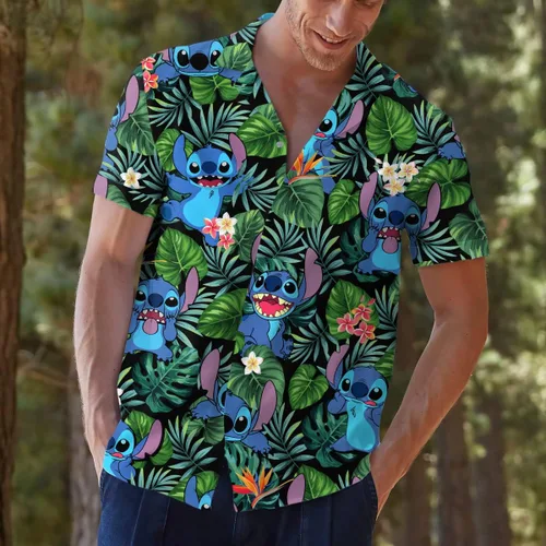 Vista 5 de Divertida camisa hawaiana de animales para hombre, linda camisa de manga corta de alienígena espacial, para regalo, camisa tropical informal