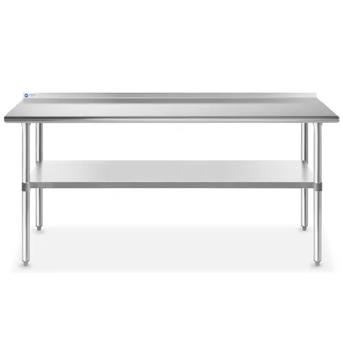 Vista 2 de Gridmann mesa de trabajo y preparación para cocina comercial certificada por NSF, de acero inoxidable con protector de salpicaduras, de 72 pulgadas