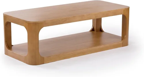 Vista 6 de Plank+Beam Forma - Mesa de centro moderna de 54 pulgadas con estante, mesa central contemporánea con espacio de almacenamiento, mesa de té Nuez