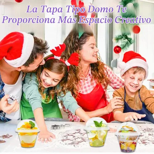 Vista 6 de Szsrcywd 50 Piezas Vasos de Plástico Transparente de 6 oz con Tapas de Cúpula, Vaso de Parfait Transparente, Vasos de Postre Desechables para Fruta