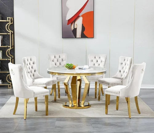 Vista 33 de Juego de 5 mesas de comedor, juego de mesa de cocina y comedor para 4, mesa de cocina rectangular de mármol sintético blanco de 47 pulgadas con base