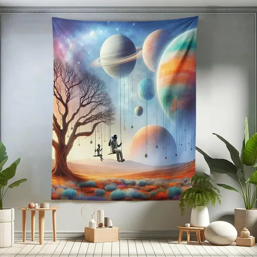 Vista 180 de Ambesonne Tapiz bohemio, diseño floral de bruja, luna y mariposa con adornos de mandala, decoración de tela para colgar en la pared para dormitorio