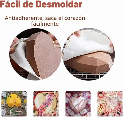 Vista 6 de WhiteRhino Juego de moldes de silicona con forma de corazón de chocolate, grandes rompibles, bomba de cacao caliente de 2.6 pulgadas, moldes