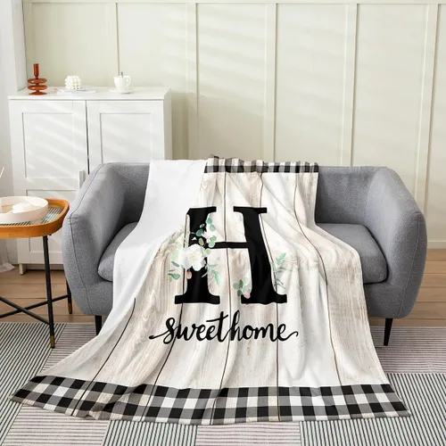 Vista 29 de Erosebridal Manta de franela de letras iniciales B, manta de vellón con letras ABC, 40 x 50 pulgadas, decoración rústica de granja, manta de felpa