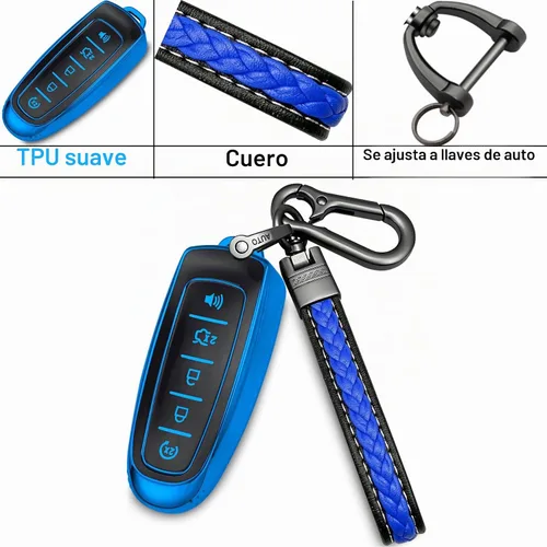 Vista 6 de para funda de llavero Ford con llavero de metal/cuero, estuche de llave de 5 botones de TPU, compatible con C-Max Edge Escape Expedition Explorer