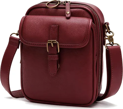 Vista 8 de Bolsos cruzados pequeños para mujeres de cuero vegano, carteras mensajero, monedero vintage antirrobo, bolsos de hombro con ranuras para tarjetas