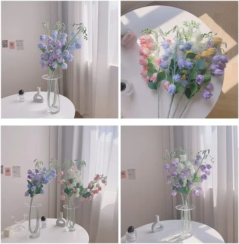 Vista 5 de 3 piezas de flores artificiales de seda de campanilla azul para exteriores, flores de seda sintética, lirio artificial grande del valle de lirio