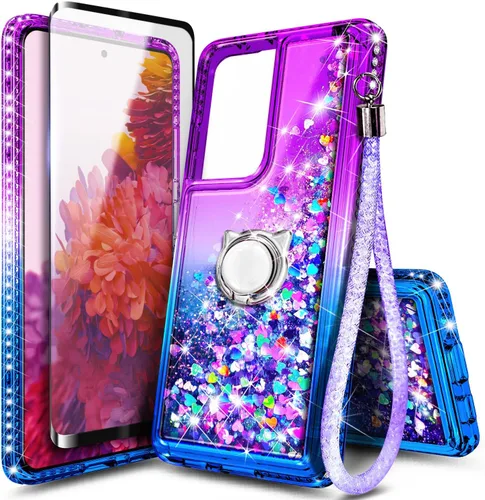 Vista 108 de NGB - Funda para teléfono Samsung Galaxy S9, color aguamarina/morado, bonita funda con purpurina líquida para mujeres y niñas, con protector