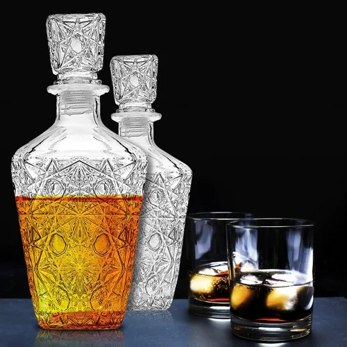 Vista 7 de Decantador de whisky - Elegante juego de decantadores de licor - Botella de licor de vidrio para whisky, tequila y brandy - Diseño sofisticado