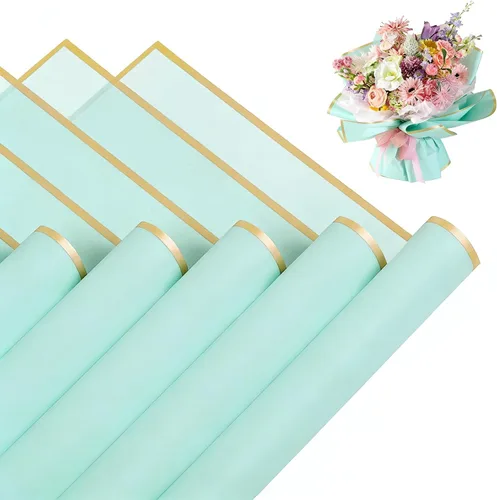 Vista 8 de Jocomoni 20 hojas de papel de regalo de flores, ramo floral impermeable, papel de regalo de flores frescas con borde negro, suministros