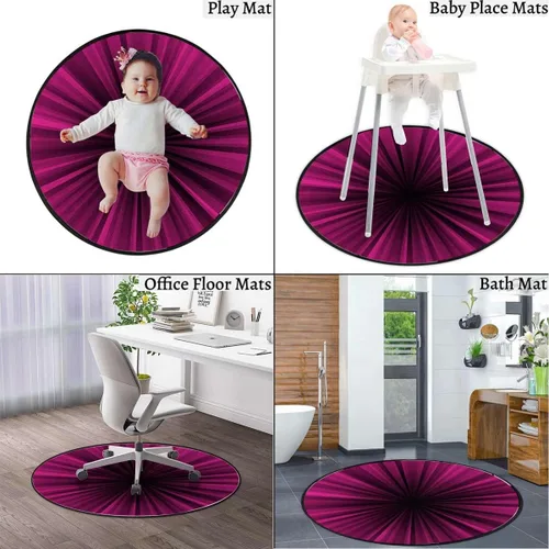 Vista 2 de Alfombra de área de color rosa intenso, antideslizante, alfombra circular lavable, alfombra de piso para baño, entrada, cocina y dormitorio, diseño
