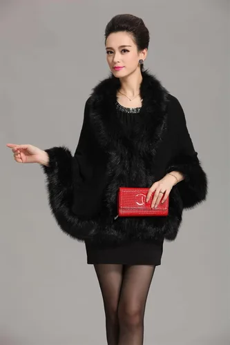 Vista 6 de Kelaixiang Faux Fox Fur Shawls Jackets Bridal Cape Coats Wraps Winter Scarves