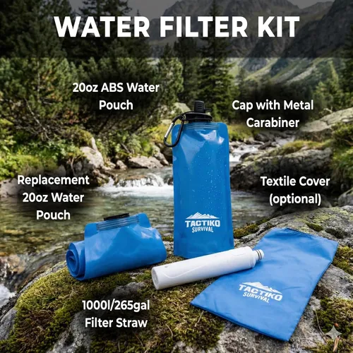 Vista 2 de Tactiko Survival Kit de filtro purificador de botella de agua de 20 onzas / 20.3 fl oz, filtro de 265 galones de agua de ríos, lagos y arroyos