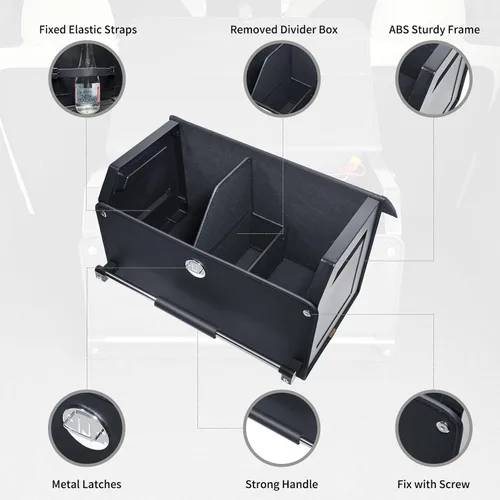 Vista 3 de Organizador de maletero de automóvil, mango de empujar y tirar, plegable de cuero, 2 compartimentos organizadores de automóvil con tapa, organizador