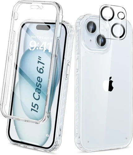 Vista 37 de Funda para iPhone 15 de cuerpo completo, protector de pantalla integrado, con protector de lente de cámara, [antiamarilleamiento], funda protectora