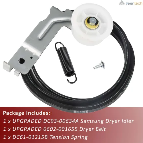 Vista 2 de Seentech - Polea tensora de secadora mejorada DC93-00634A, resorte de tensión DC61-01215B DC61-01215B, compatible con secadora Samsung, reemplazo