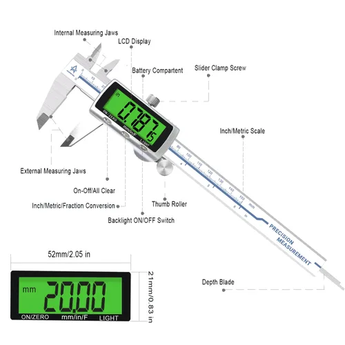 Vista 6 de Herramienta de medición electrónica de calibrador digital, pinza de medición digital Vernier en pulgadas/milímetro/fracción para joyería-Calibre