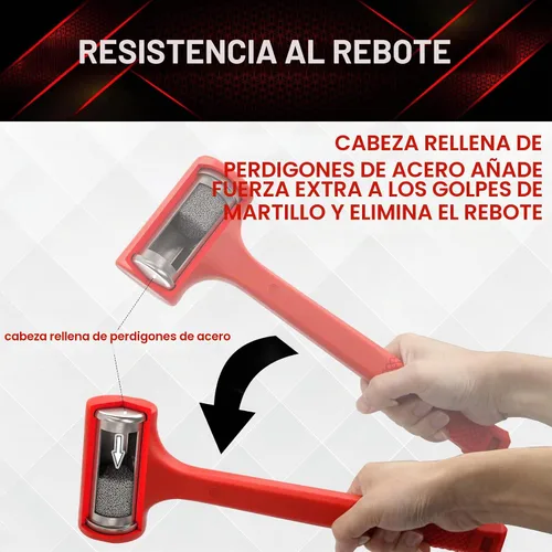 Vista 9 de YIYITOOLS Martillo de soplado muerto de 1 libra, rojo, mazo, herramientas de maquinista, moldeado de unicuerpo, agarre a cuadros, resistente a