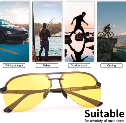 Vista 9 de Gafas de conducción de visión nocturna para hombres y mujeres, antirreflejos, lentes polarizadas amarillas, montura de metal piloto