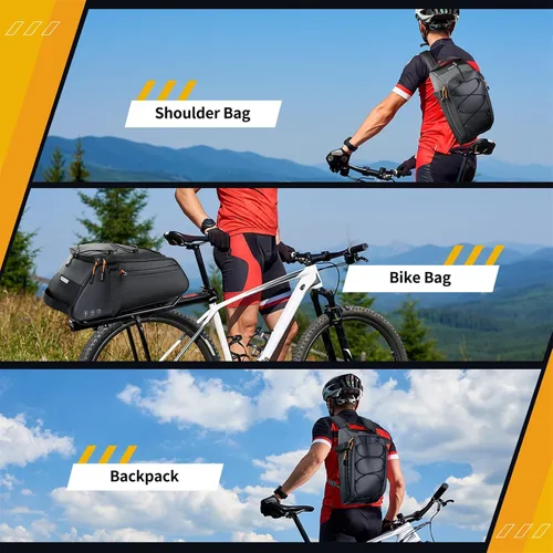 Vista 7 de WOTOW Bolsa impermeable para portabicicletas – Bolsa de maletero de bicicleta de gran capacidad de 10 L, alforjas reflectantes para sillín