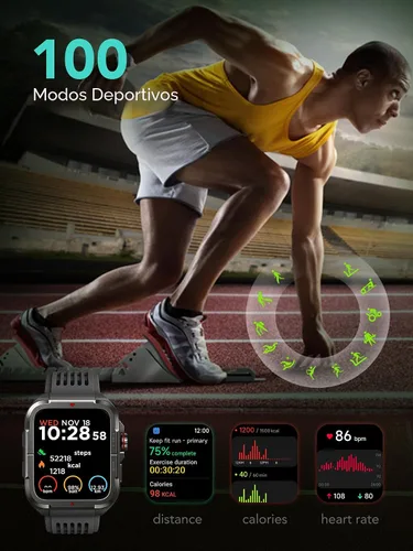 Vista 6 de SKG Reloj inteligente para hombres y mujeres, reloj inteligente militar de 1.8 pulgadas para Android iPhone con Alexa integrado, IP68 impermeable