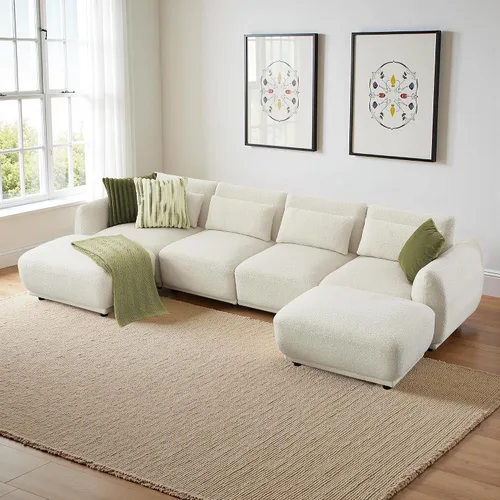 Vista 2 de Sofá seccional, moderno sofá modular en forma de U con otomana, sofá modular modular de nube para sala de estar (beige, juego de 4 + 2 otomanos)