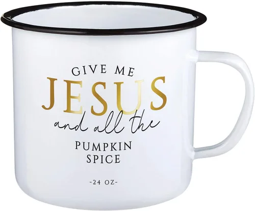 Vista 2 de Creative Brands Faithworks - Sips - Taza esmaltada blanca, 24 onzas, especia de calabaza