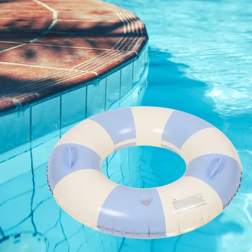 Vista 3 de Garneck Anillo de natación inflable de 32.3 pulgadas, diseño retro a rayas, flotante, flotadores de piscina con asas, anillos de PVC para adultos