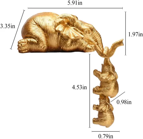 Vista 2 de BRASSTAR Figuras de elefante de resina para niñera, elefante, madres, colgantes, dos bebés, estatua dorada, hogar, oficina, tienda, decoración