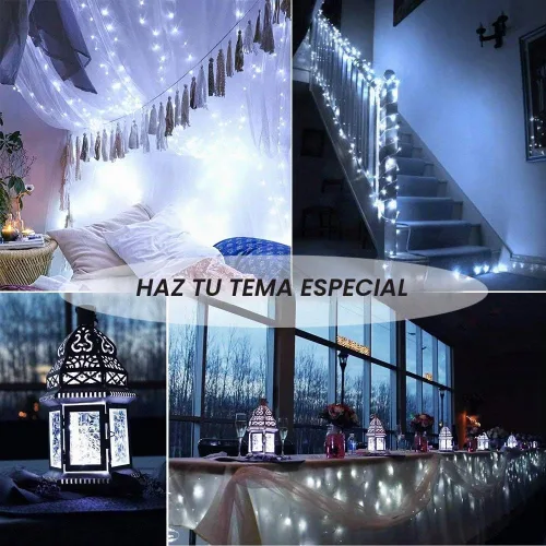 Vista 4 de Paquete de 24 luces de hadas que funcionan con pilas [3 modos], 2,1 metros, 20 luces LED mini centelleantes, impermeables, con alambre plateado