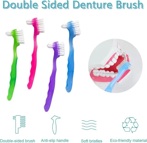 Vista 2 de Cepillo de dientes pequeño para dentaduras postizas, cerdas multicapas, mango de goma ergonómico para limpieza de dientes falsos
