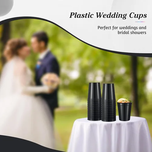 Vista 7 de Mifoci 24 vasos de plástico para estadios en blanco, reutilizables, apilables, para fiestas de cumpleaños, bodas, Mardi Gras (16 onzas, negro)