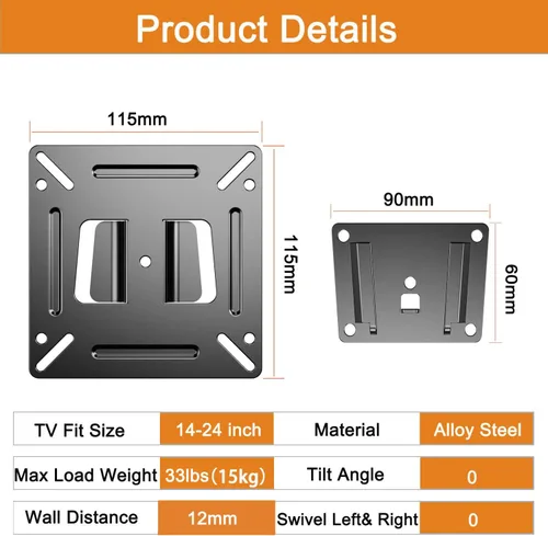 Vista 2 de Soporte de pared para monitor para la mayoría de televisores de 14 a 24 pulgadas, soporte universal de pared para TV pequeño para caravana, soporte