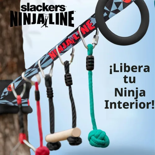 Vista 2 de Slackers Ninjaline – Kit de introducción de 36 pies – Incluye 7 accesorios para colgar – El mejor equipo de entrenamiento de guerrero ninja