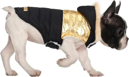 Vista 14 de HDE Chaqueta acolchada para perro, con forro polar, abrigo de invierno cálido para perro con agujero para arnés a rayas rosas, talla S Raya rosa
