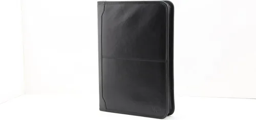 Vista 4 de Noda Portafolio de cuero ejecutivo (negro) Cartera profesional de negocios con cierre de cremallera currículum, documento, bloc de notas, tableta